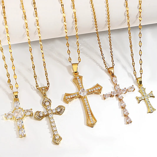 Collier croix pour femmes et hommes, chaîne en acier inoxydable,Y2K,Fashion