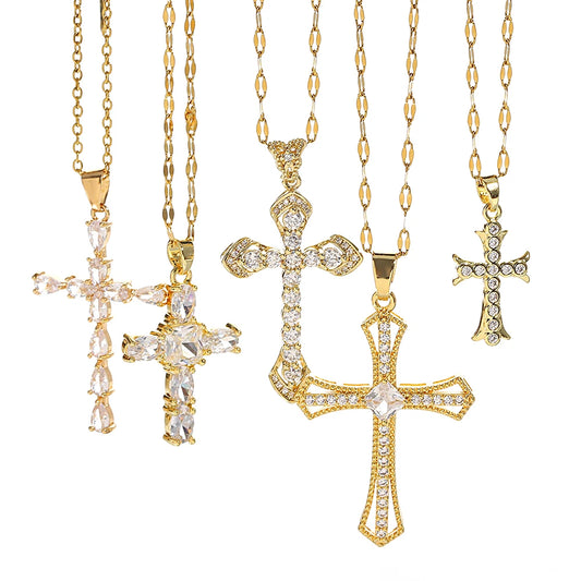 Collier croix pour femmes et hommes, chaîne en acier inoxydable,Y2K,Fashion