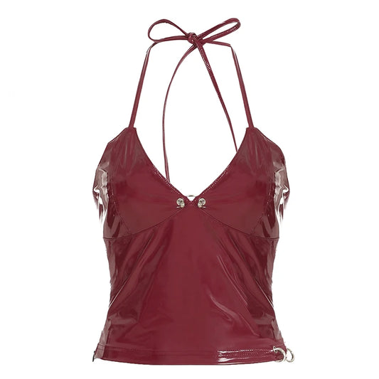 Top rouge effet latex dos nu