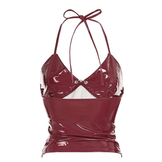 Top rouge effet latex dos nu
